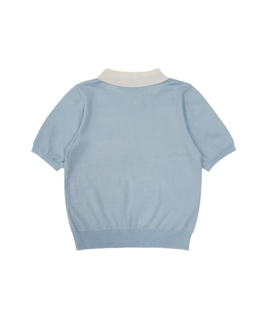MONBIRDIE GOLF Pastel Collared Short Sleeve Knit Skyblue