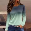 Women's Fashion Casual Slit Hem Round Neck Long Sleeve Loose  Printed T-Shirt Ladies Top
