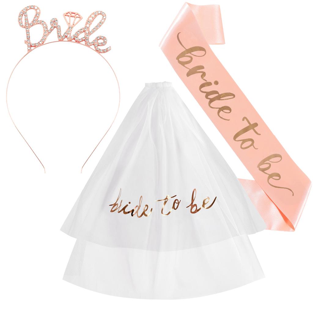 Набор из 3 аксессуаров для свадебной вечеринки: пояс невесты с тиарой и фатой для девичника, украшения для свадебного душа
