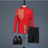 Men Stylish Embroidery Black Red White Blue Gold Floral Pattern 2 Sets Suits Stage Singer Wedding Groom Jacket Pants 2 Pieces