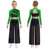 Girls Dance Two Piece Set Mock Neck Long Sleeved Sequins Cutout Back Crop Top with Chiffon Pants