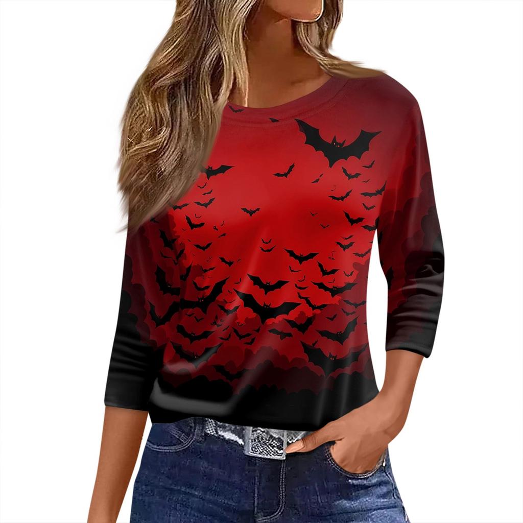 Women's T Shirt Halloween Print 3/4 Sleeve Daily Fashion Basic Round Neck Regular Top