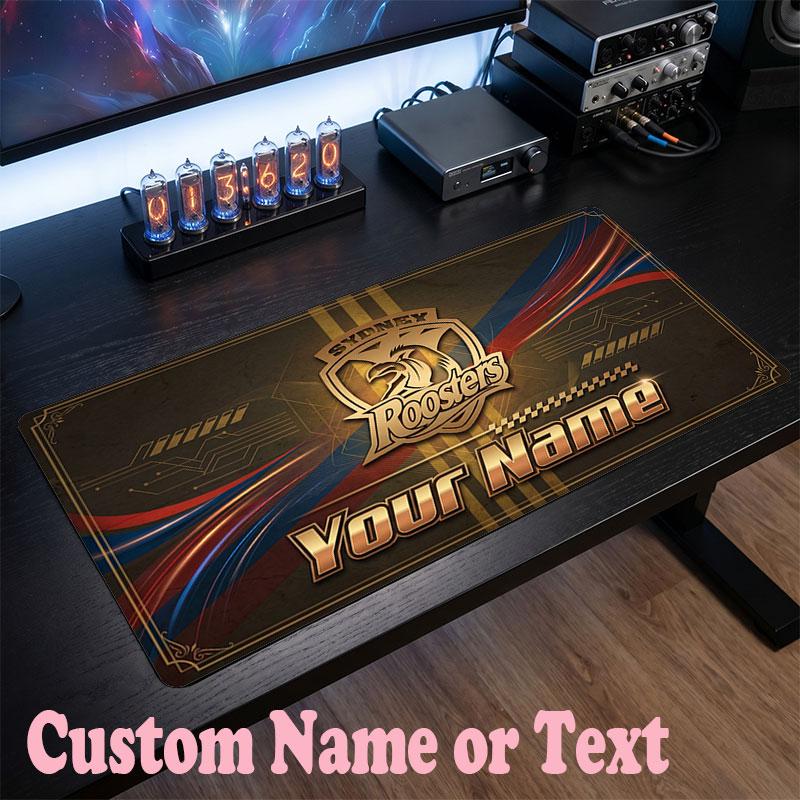 Sydney Roosters Customized Name Text Mouse Pad, Large Desk Mouse Mat Personalized Home Office Present
