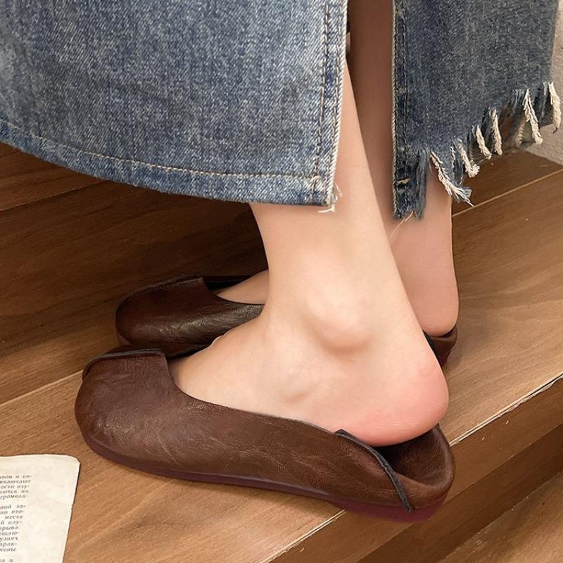 Большой размер, неглубокий вырез, плоская подошва, обувь Doudou, женская новая, ретро, мягкая подошва, мягкая поверхность, закрывающая стопу, повседневная ленивая одинарная обувь