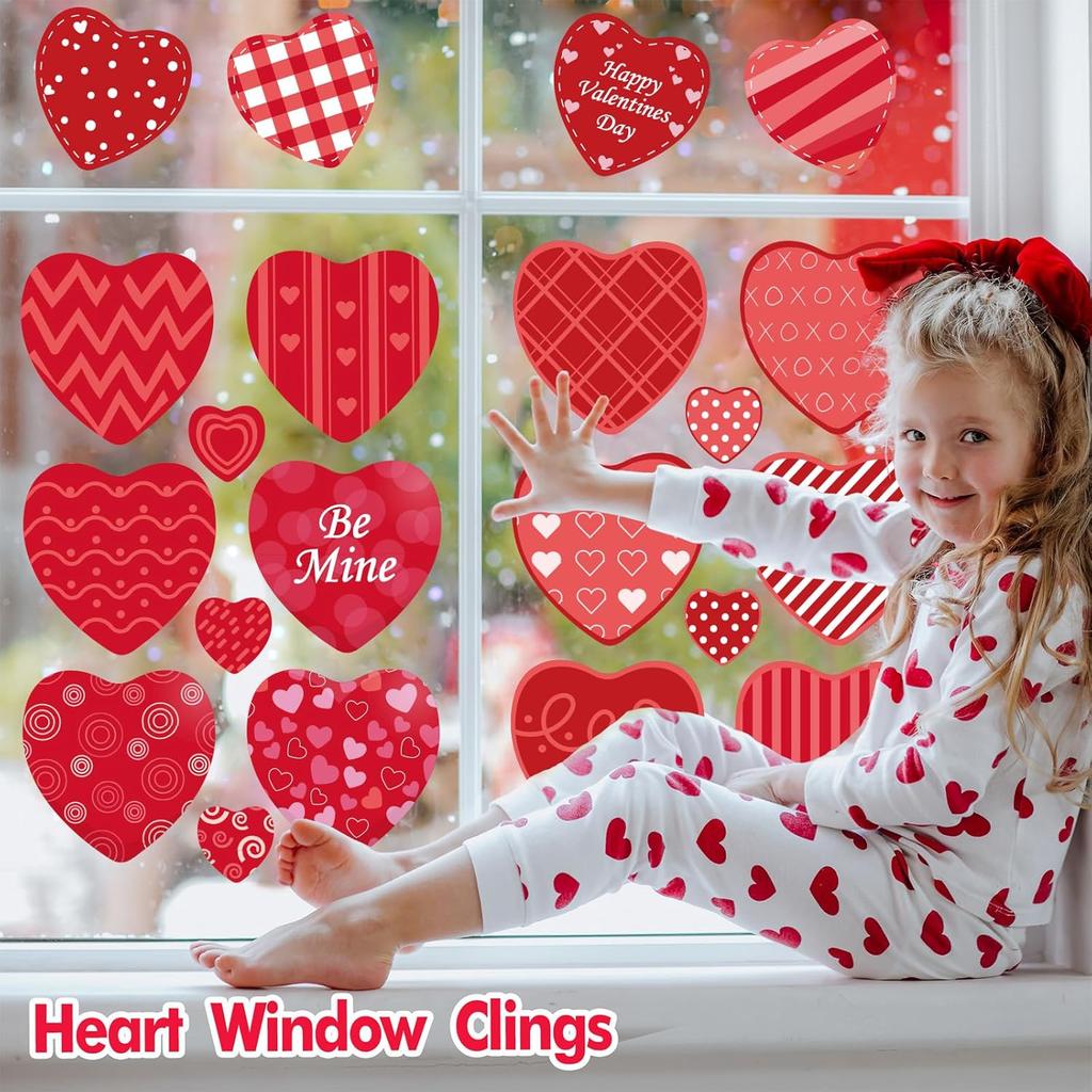 12 Sheets Valentine's Day Window Clings Conversation Heart Double-Sided Window Stickers Decals Candy Heart Window Decorations for Valentine's Day