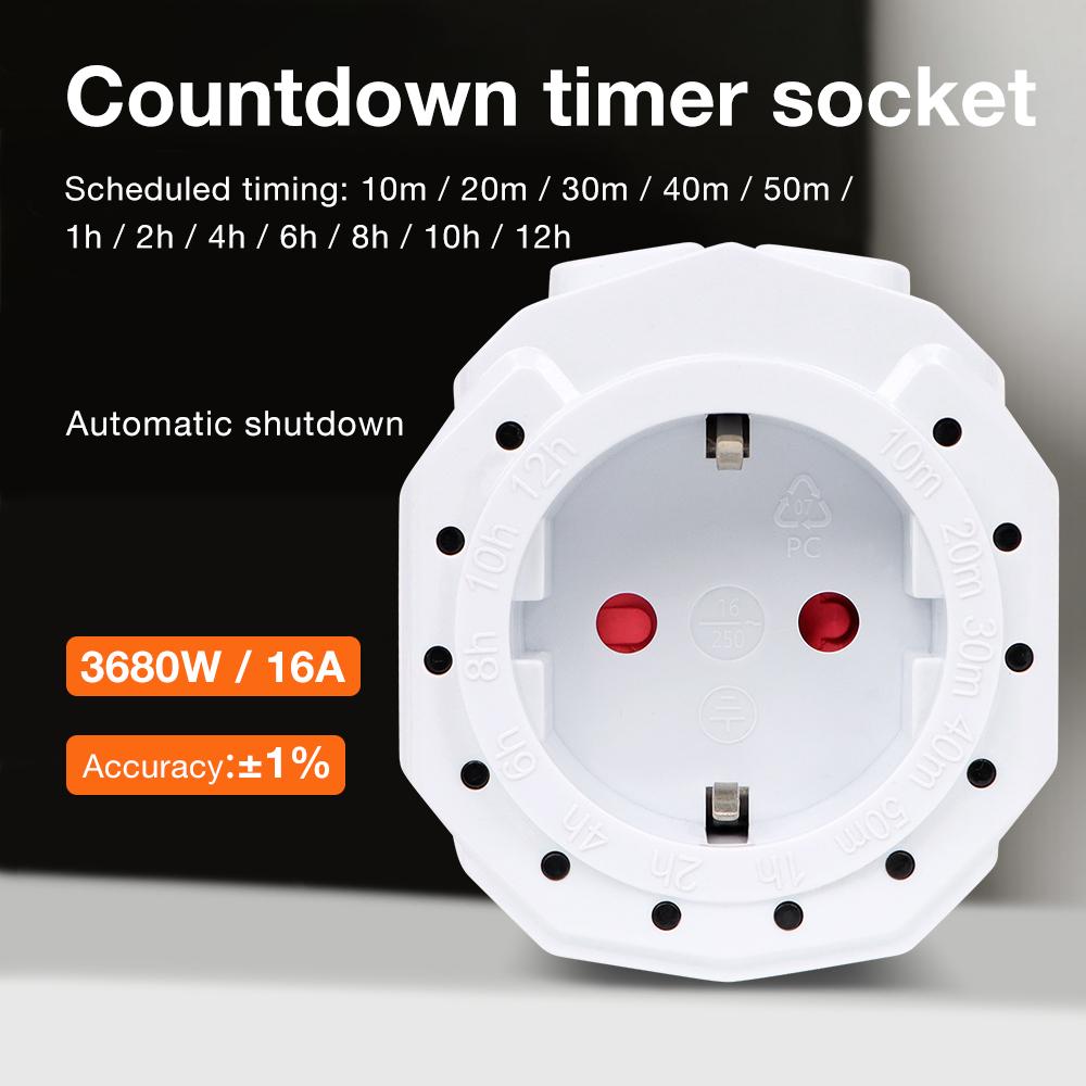 12/24Hours Countdown Timer Socket EU Plug Scheduled Charging Switch 16A AC230V Timing Control Outlet for Household Lighting3