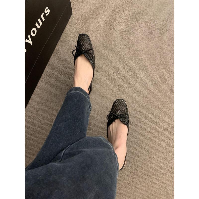 Ретро нишевая плетеная сумка на толстом каблуке, сандалии с открытым носком, женская обувь 2025, новая летняя черная дышащая обувь на квадратном каблуке