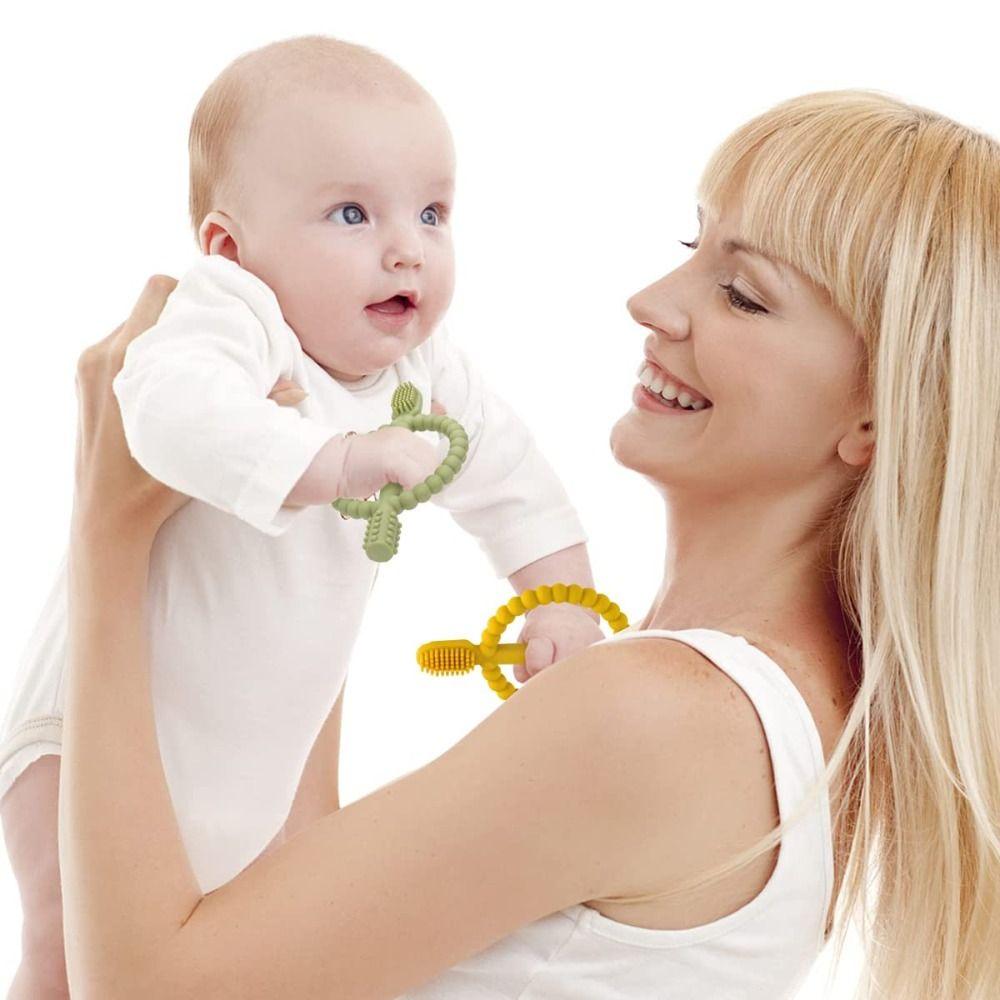Easy-Hold Handle Chew Stick Toys Food Grade Infant Toothbrush Premium Silicone Baby Teether  Travel