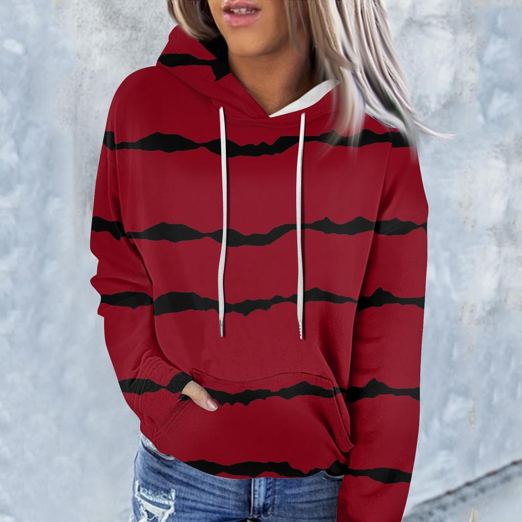 Ladies Fashion Casual Long Sleeve Striped Print Hoodie