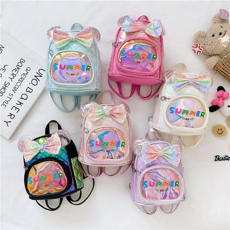 Lovely Soft Pu Material Kids Backpack With Shiny Sequins For School And Play
