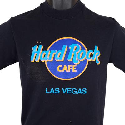 Винтажная футболка Hard Rock Cafe 100% хлопок Мужская футболка Топ Мужской размер Маленький Черный 90-е Лас-Вегас Сделано в США