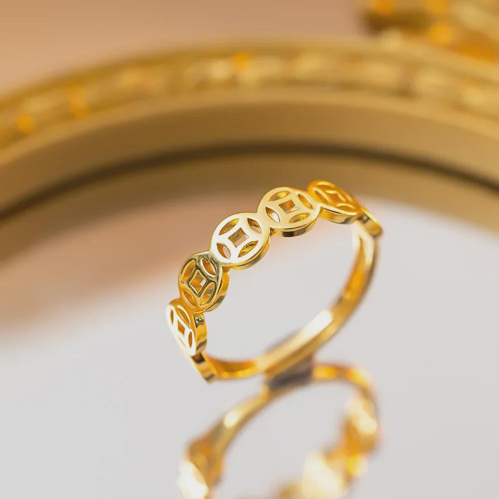 Кольцо в виде старинной медной монеты с позолотой 18 карат: Регулируемый, модный и привлекающий богатство