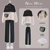 Women's Cozy Lamb Wool Two-Piece Suit: Plush Outerwear with Wide-Leg Pants for Autumn and Winter