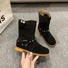 2024 Новые Весна Осень Ретро Многоцелевые Ботильоны Кожаные Повседневные Ботинки Челси Модные Ботильоны с Металлическим Декором Черные Ботильоны