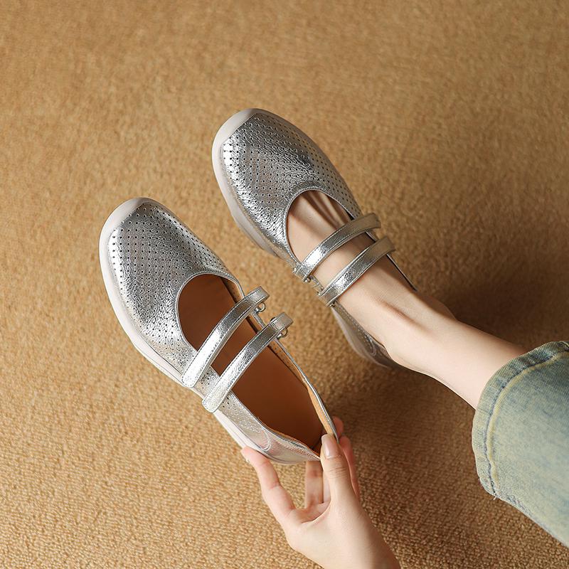 Krazing Pot Туфли-лодочки из овчины весна-лето размер 41 на толстом низком каблуке с круглым носком и полым украшением, дышащие, с липучкой