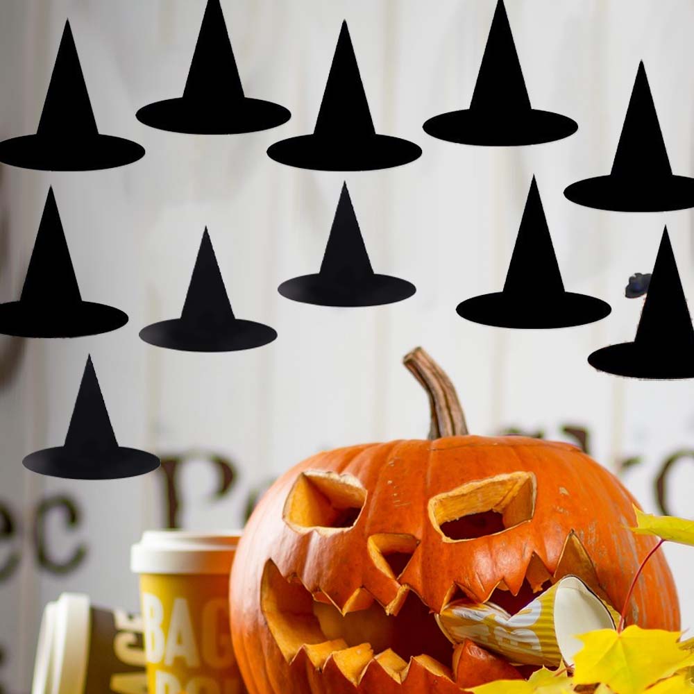 12pcs Handmade Witch Hat Decoration DIY Hanging Wizard Caps Haunted House