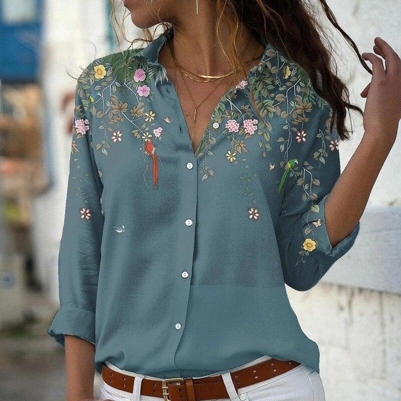 Casual Long Sleeve Print Shirt Women Spring Loose Vintage Blouses Women Tops Fashion Office Button Up Female Shirts Blusas 19783