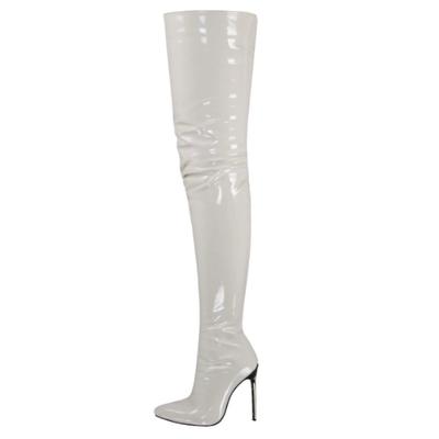 Мода Новый Стиль Популярные Патентная Кожа Ботфорты Женские Высокие Каблуки Большой Размер 43 Сексуальные Ботфорты Шпилька Женские Сапоги