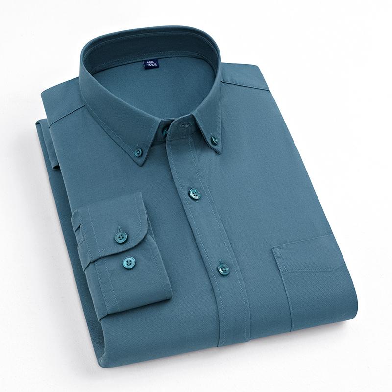 Elastic Cotton Oxford Men Solid Shirts Long Sleeve Business No-iron High Quality Classical Shirt Male Button Collar