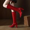 2025 Autumn/Winter Burgundy Patent Leather Over-the-Knee Square Toe High-Heeled Boots with Back Zipper