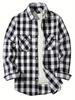 European Size Plaid Hooded Short-Sleeved Men's Cardigan Shirt with Double Pocket Flap
