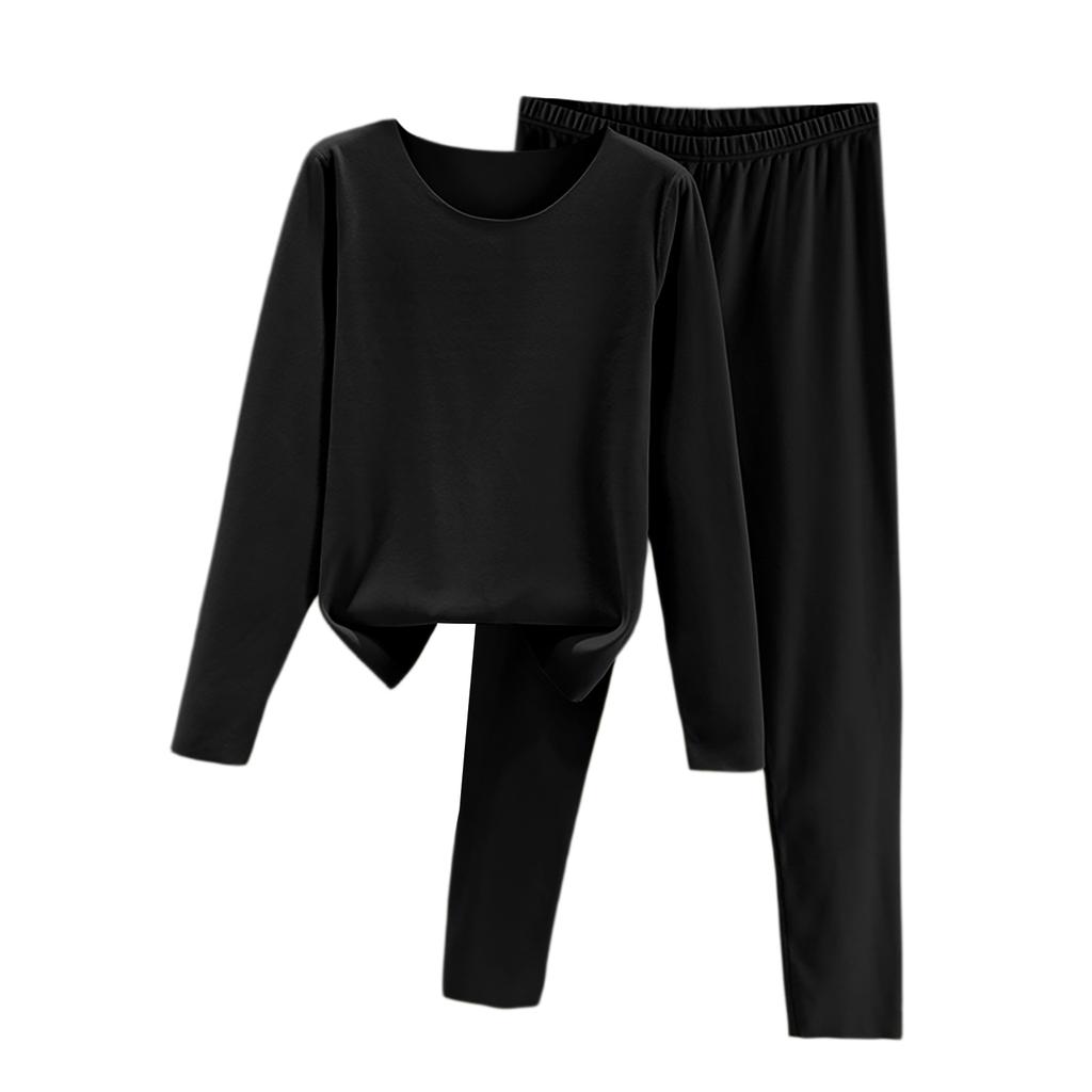 Ladies' Casual And Comfortable Long Sleeved Solid Color With Thick Velvet Sleepwear And Warm Pants Set