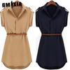 Женское модное повседневное летнее свободное платье с коротким рукавом и поясом