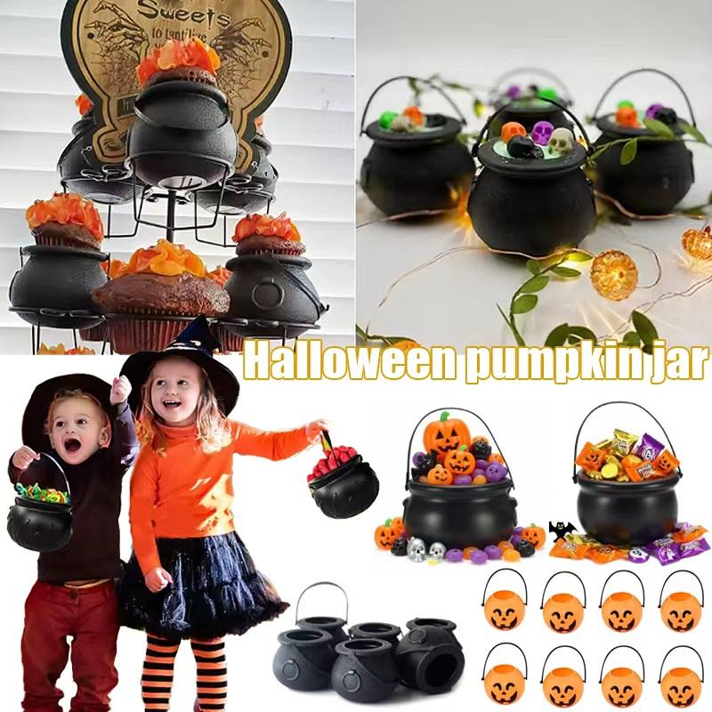 Halloween Witch Cauldron Pumpkin Ghost Candy Bucket Plastic Mini Holder Trick Or Treat Party Supplies Decoration