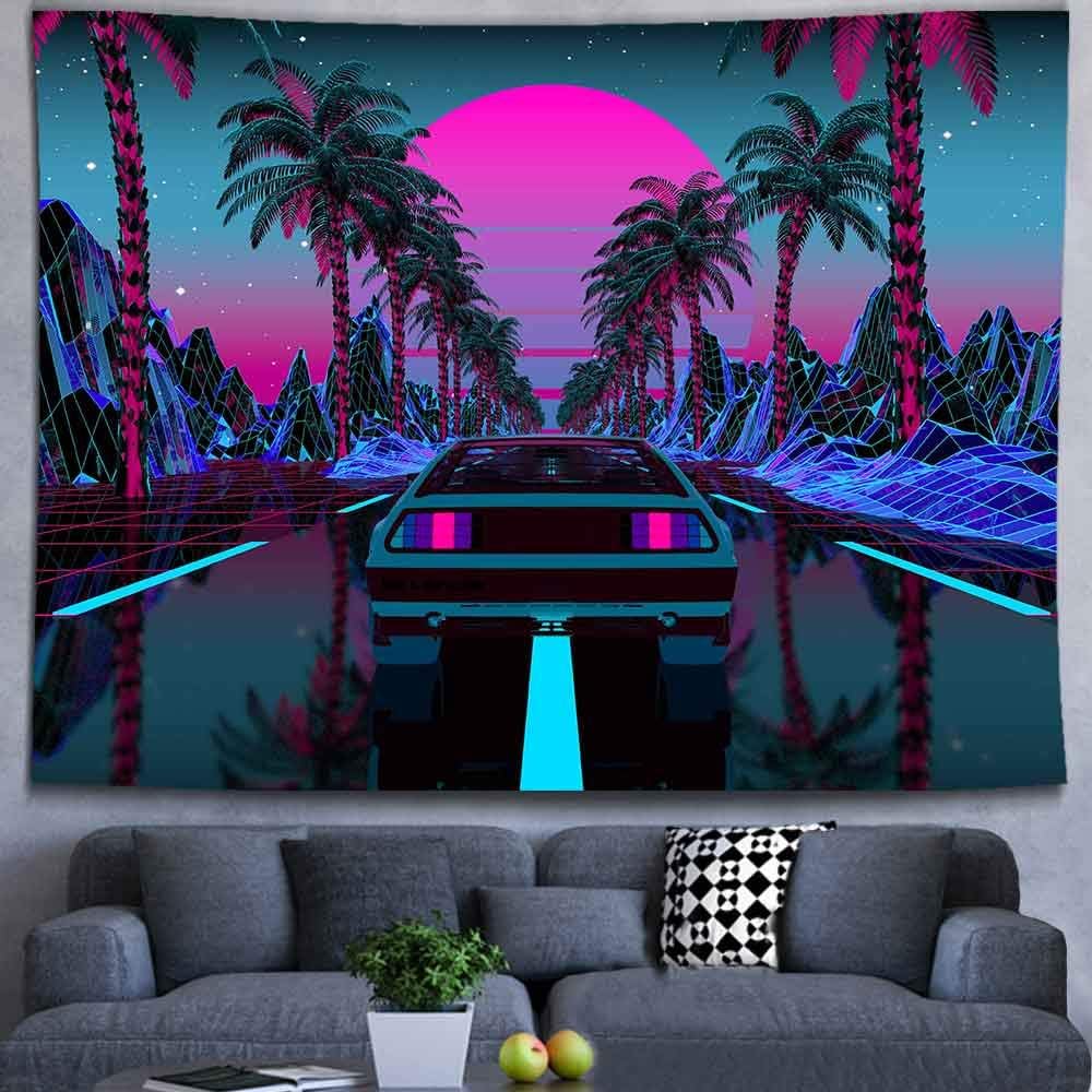 Ine Ive Car Tapestry 1980s Science Fiction Super Sports Car Tapestries 80x60inch for Home Decoration Art for Bedroom Liv