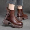 Johnature Ботинки из натуральной кожи на толстом каблуке, женские однотонные туфли с круглым носком в стиле ретро, ​​ботильоны на толстой подошве