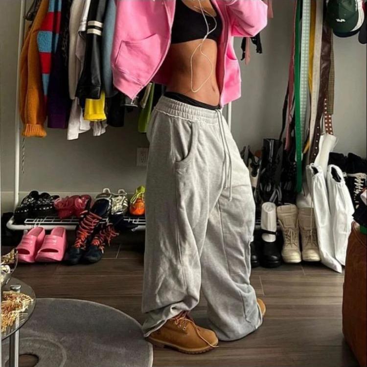 Женские серые спортивные брюки свободного покроя, корейские модные базовые брюки для бега, мужские повседневные брюки в стиле хип-хоп в стиле Харадзюку