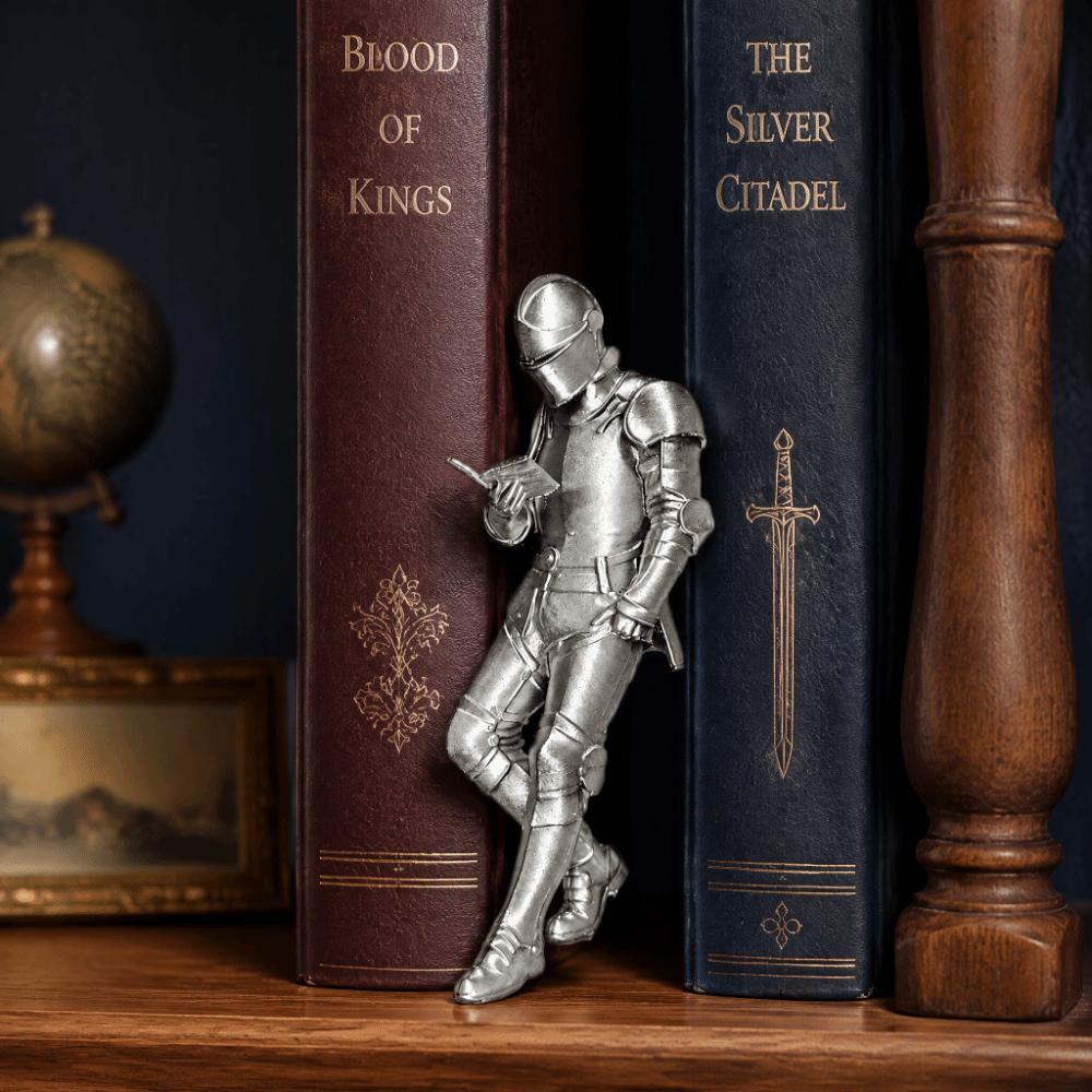 3D Printing Medieval Knight Statue Silver Knight Bookshelf Decor Gothic Library