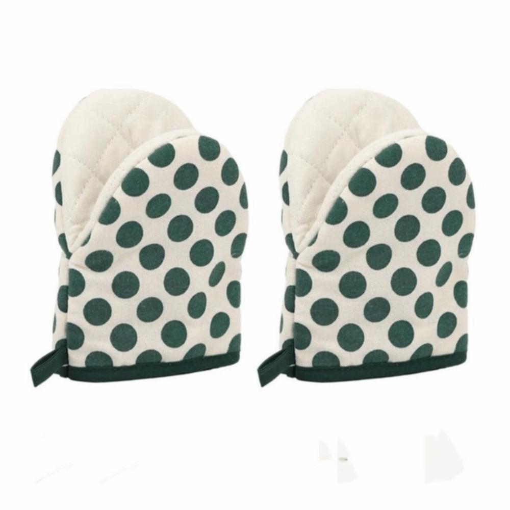 2pcs/set Polka Dot Heat-Resistant Oven Mitts Anti-Scald Stripe Kitchen Gloves Comfortable Grip Hanging Loops Baking Gloves