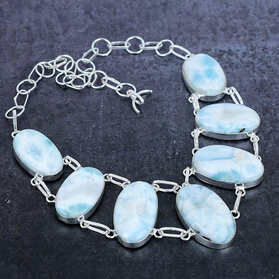 Натуральный драгоценный камень Ларимар, ручная работа, ожерелье из стерлингового серебра 925 пробы, 18 дюймов, K0w76