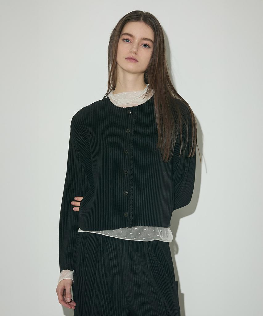 YOYOYOY Lace Point Pleated Crop Jacket_3Colors