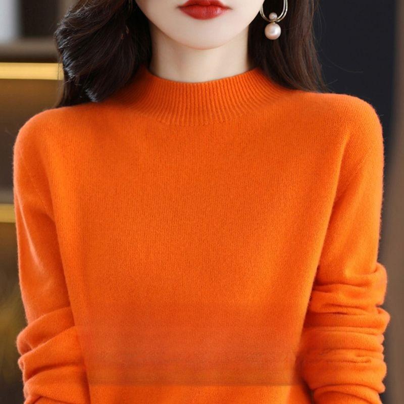 Женский свитер с полувысоким воротником на осень и зиму, утолщенный однотонный свободный шерстяной свитер, в сочетании с базовым топом