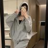 Women Long Sleeve Hooded V Neck Loose Pullovers Female Tops Solid Color Sweatshirts