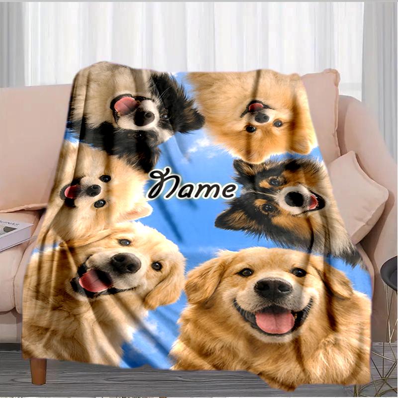 1PC Custom Name Dogs Circle Sky flannel blanket versatile,all-season throw suitable for the living room,bedroom,camping,travel,and gift