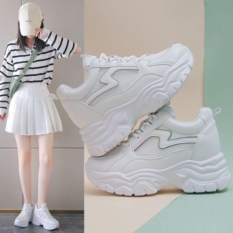 Женская обувь с стелькой, увеличивающей рост, весна/лето, новые кроссовки с сеткой, дышащие универсальные повседневные белые туфли 8 см