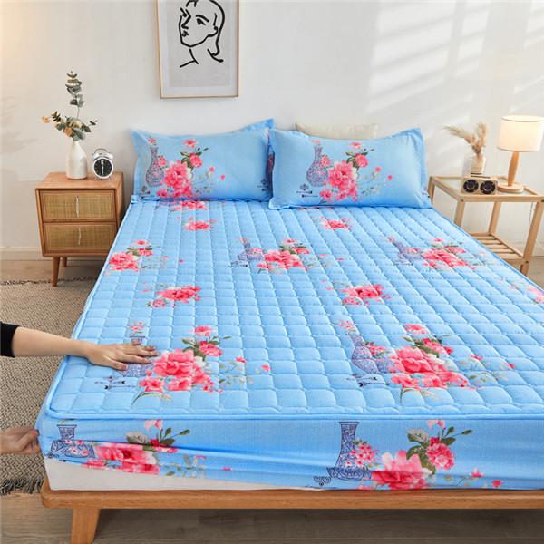 Quilted Mattress Cover Printing Non-slip Fitted Bed Sheet Dust Protection Cover Thicken Bedding Sheet Bedcloth No Pillowcases