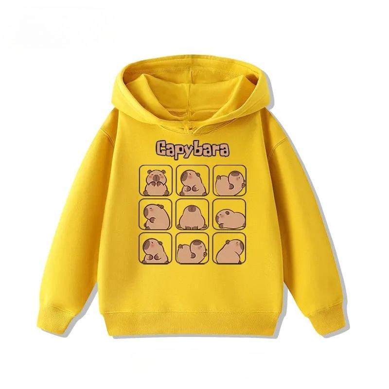 Autumn 3-12Y Cartoon Cute Capybara Print Children's Hooded Hoodies Casual Fashionable Comfortable Boy Girl Sweatshirt Pullover