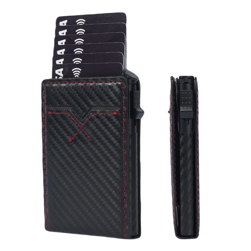 Wallet Carbon Fiber Pattern Flip Cover Metal Card Case Anti-degaussing Credit Card Bag Premium Sense