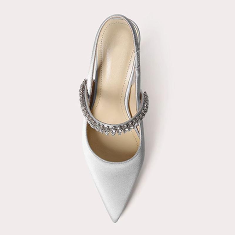 Модные роскошные атласные туфли со стразами и острым носком на высоком каблуке женские сексуальные элегантные босоножки-мюли с открытой пяткой босоножки туфли для вечеринки женские туфли-лодочки