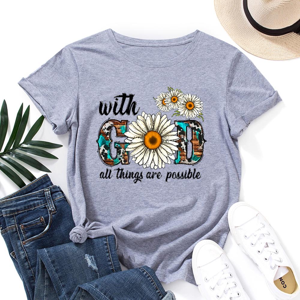 Хлопковая футболка с коротким рукавом и круглым вырезом, женская, с 2D-принтом, топы