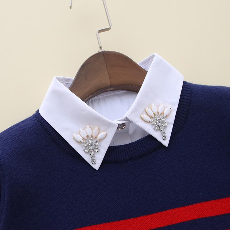 Универсальная блузка с искусственным воротником, рубашка со стразами и искусственным воротником, белый декоративный искусственный воротник B119