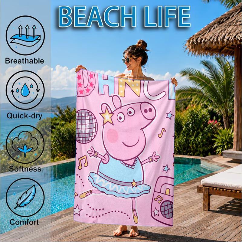 Dance Party With Peppa Beach Towel, Quick-drying, Easy to Care for, Suitable for Both Fitness and Beach Vacations,Sports Essential
