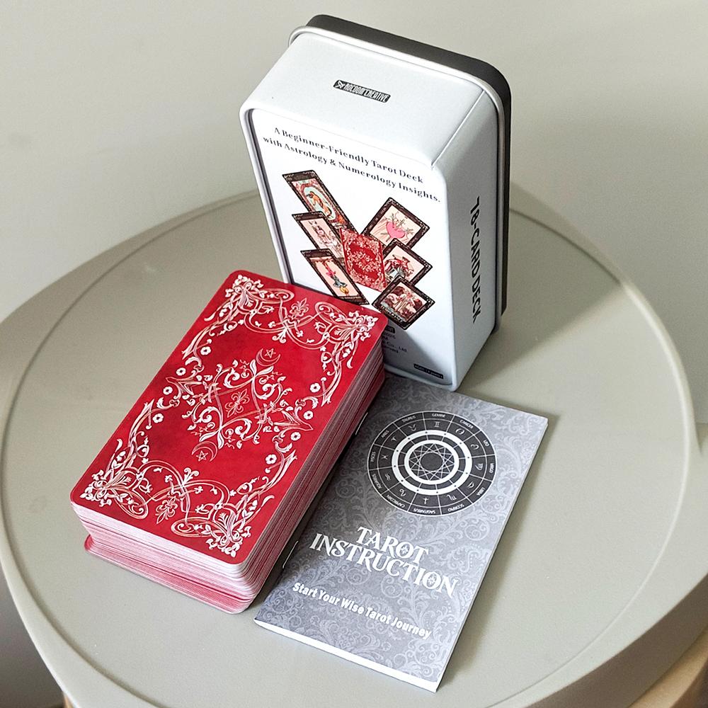 11*6.2cm Beginners Tarot Deck in Tin Box with Guidebook, 78Tarot Cards with Astrology & Numerology Insights