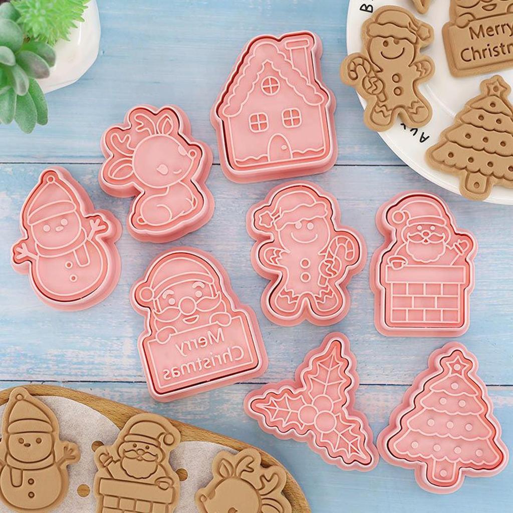 Christmas Cookie Cutter 8 Pieces Pie Press Mold Pressable Pastry Cutter Mold for Home Bakers Parents Beginners Party Planners