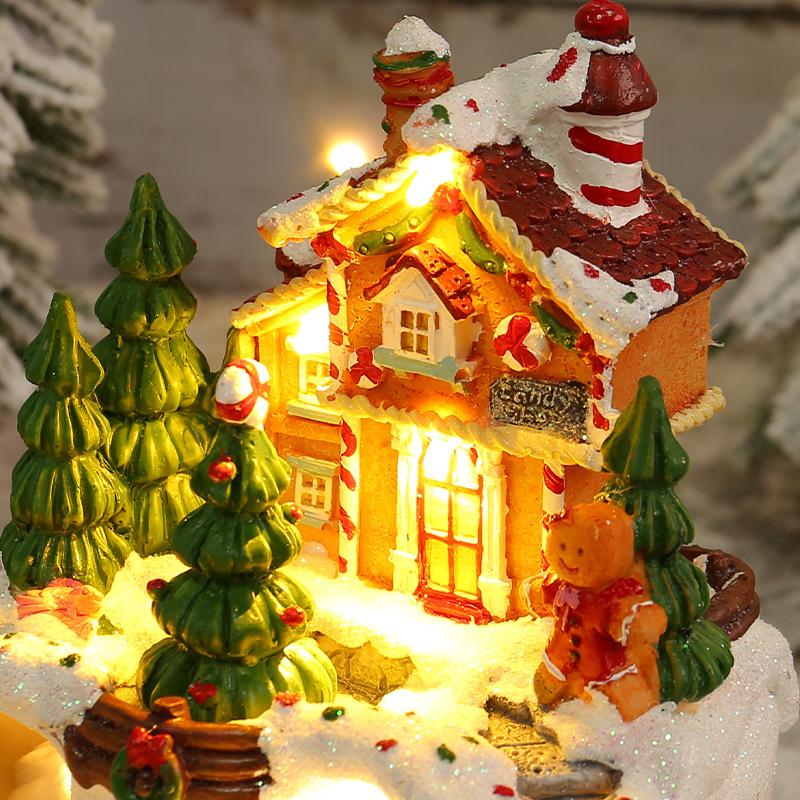 Christmas Village Houses,Light Up Christmas Houses With Spinning Train & 8 Music,Resin House With Warm Light