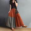 Spring and Summer Retro Literary Style Loose Elastic Waist Colorblocking Cotton Half-body Skirt Thin A-line Skirt